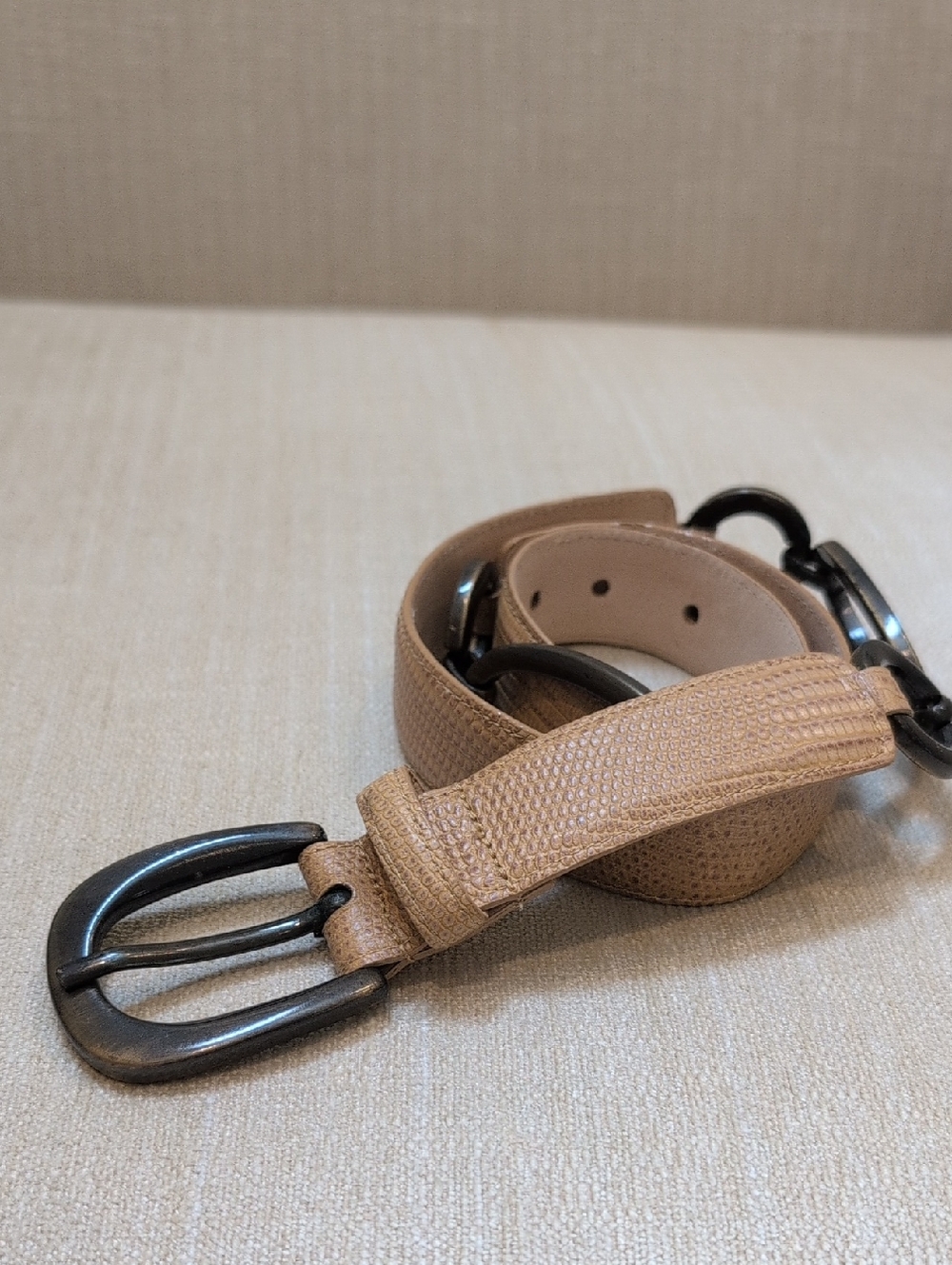 Carlisle Tan Croc Embossed Leather Belt with Bronze Metal Loops & Buckle Size L